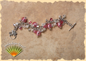 Venetian Glass Bracelet in Pink and Silver