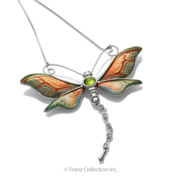 Rhodium Plated Brass & Sculptured Porcelain Dragonfly Necklace