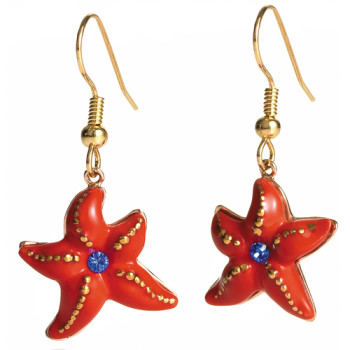 Starfish Rhodium Plated Brass & Sculptured Porcelain Earrings