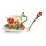 Van Gogh Poppy Flower Porcelain Cup/Saucer, and Spoon Set