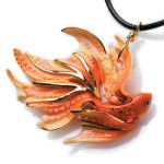 Goldfish Design Rhodium Plated Brass & Sculptured Porcelain Pendant