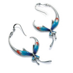 Rhodium Plated Brass & Sculptured Porcelain Butterfly Earrings-Pierced