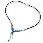 Rhodium Plated Brass & Sculptured Porcelain Butterfly Blue Tone Necklace